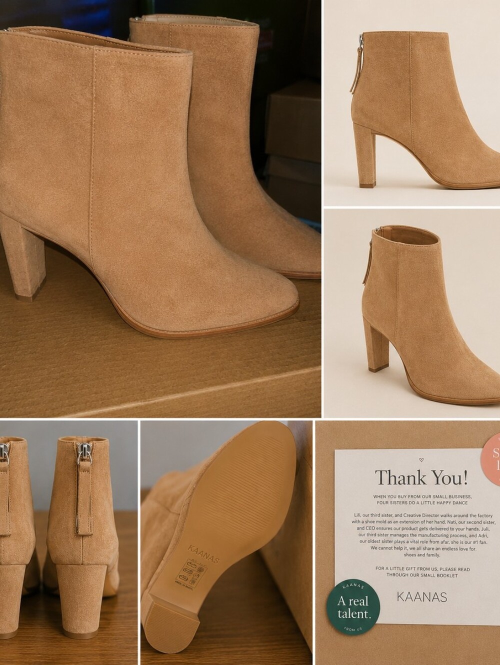 KAANAS Tan Suede Ankle Boots – Block Heel – Made in Brazil – NWOT
